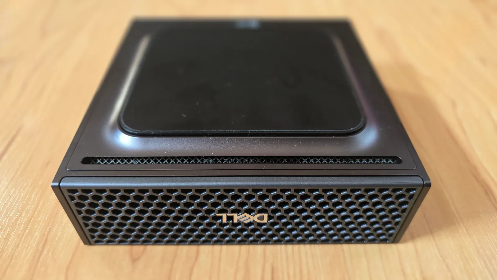 Underside of the Dell Pro Max with GB10, showing the vent slot and front mesh